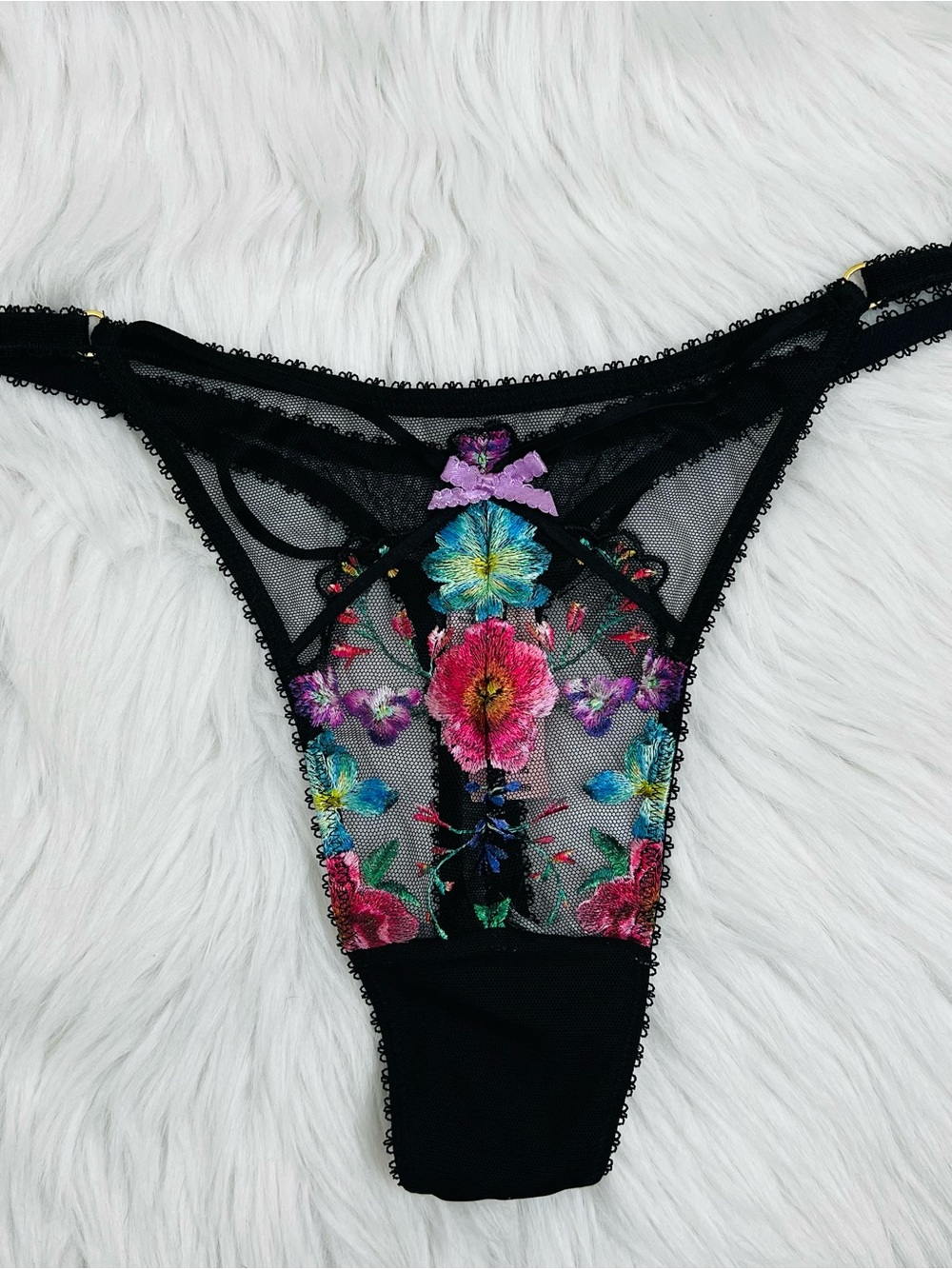 NWT! Dark Blossom Embroidery High-Leg Adjustable Thong Panty Sz L - Picture 2 of 9